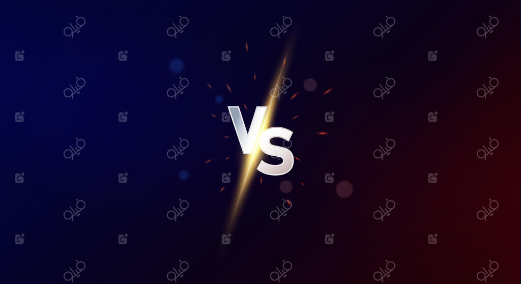 صفحه نمایش تقابل، پس‌زمینه مدرن ورسوس با سبک لوکس، برخورد VS در پس‌زمینه قرمز و آبی، مفهوم رویارویی، رقابت و مسابقه بازی، نبرد رزمی و ورزشی، وکتور نبرد تن‌به‌تن