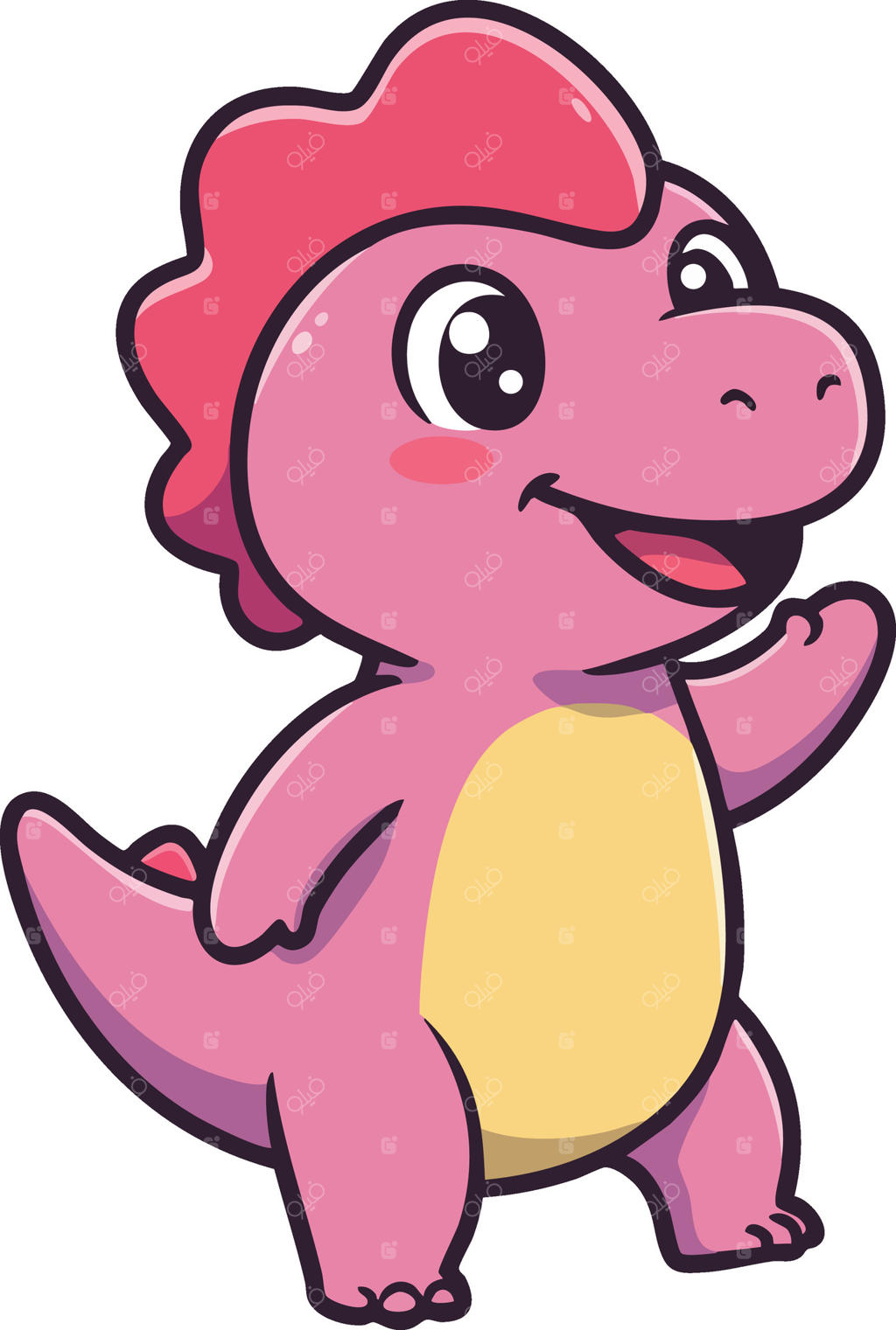 شخصیت کارتونی دایناسور صورتی با شکم زرد - تصویر خزنده دوست‌داشتنی ماقبل تاریخ