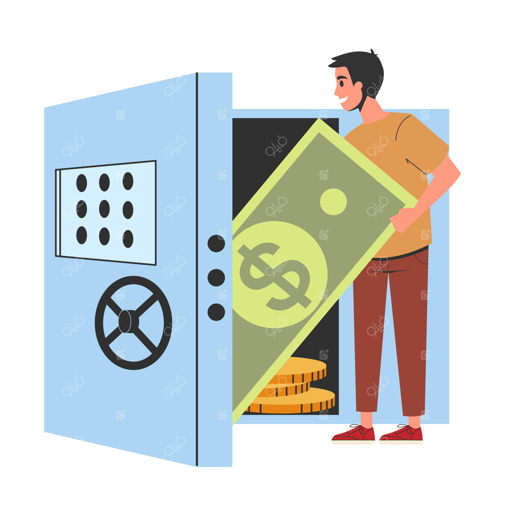 مردی مقابل گاوصندوق ایستاده است. ایده‌ای درباره سپرده‌گذاری بانکی