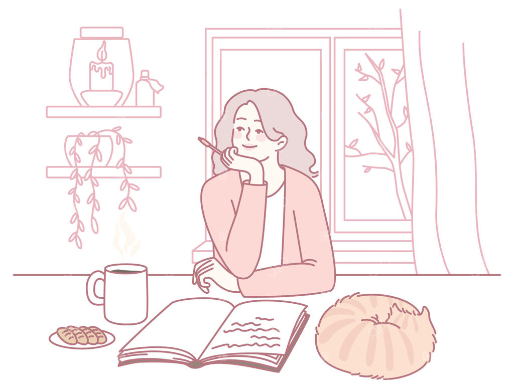 صحنه‌ای دنج در فضای داخلی با یک فنجان چای، کتابی جذاب و شیرینی‌های خوشمزه