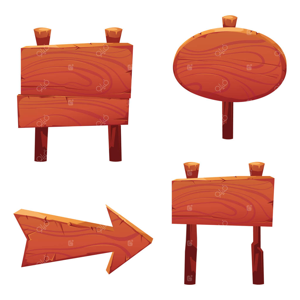 مجموعه عناصر طراحی تخته‌های چوبی کارتونی روی پس‌زمینه سفید