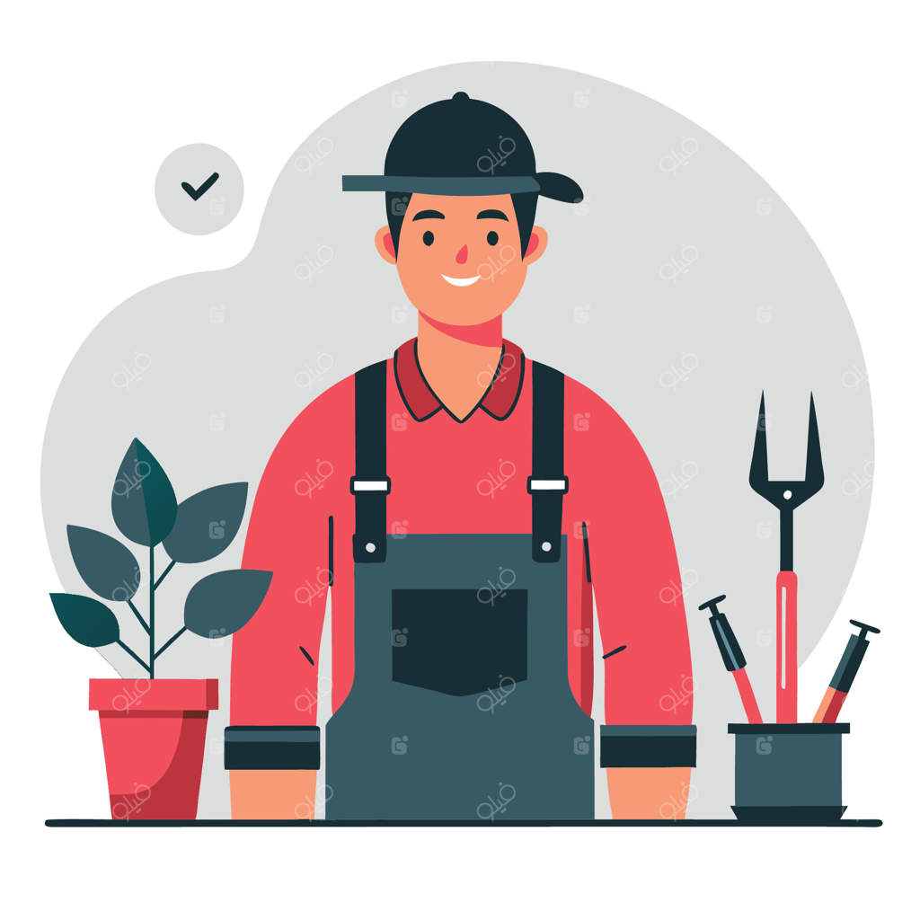 تصویر مفهومی از باغبانی سخت‌کوش در حال پرورش گیاهان (وکتور حرفه‌ای)