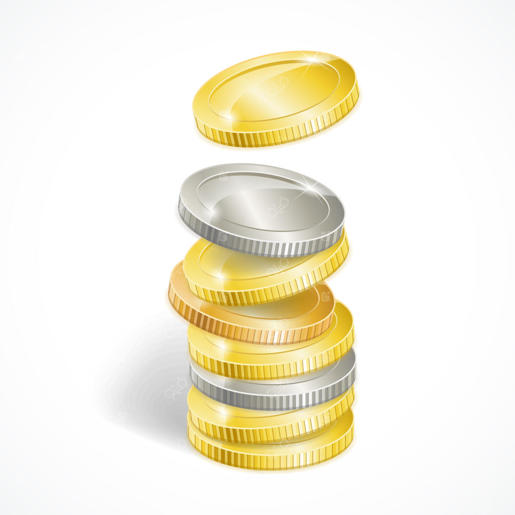 توده‌هایی از سکه‌های طلایی و نقره‌ای جدا شده از هم