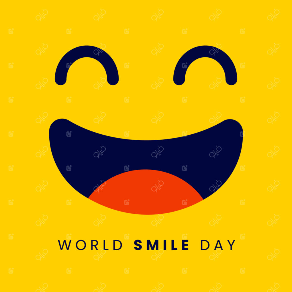 زمینه زرد با لبخندی که می‌گوید: لبخند، لبخند، لبخند، لبخند