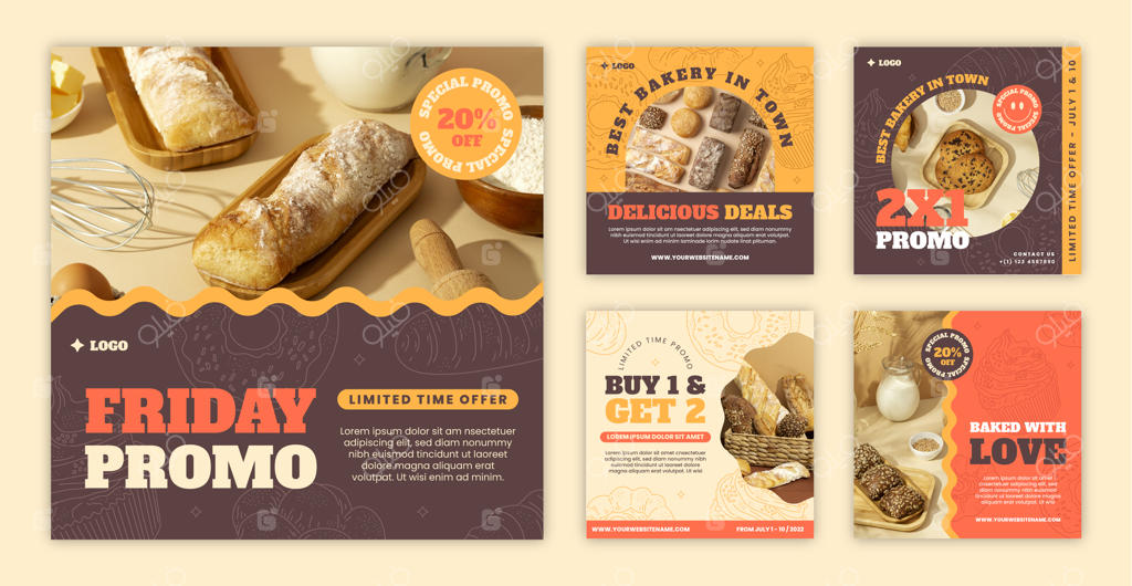 مجموعه پست اینستاگرام نانوایی با طراحی دستی