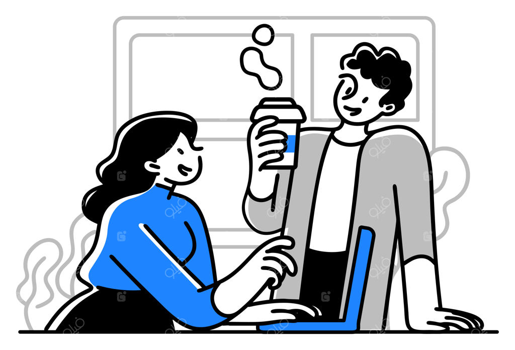 تصویری از زمان استراحت با قهوه در محل کار