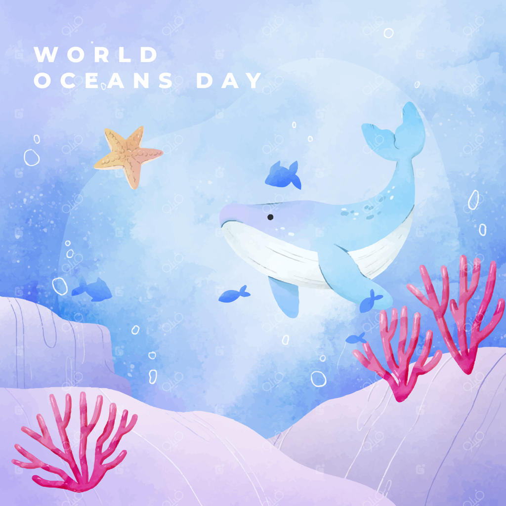 تصویرسازی آبرنگی روز جهانی اقیانوس‌ها