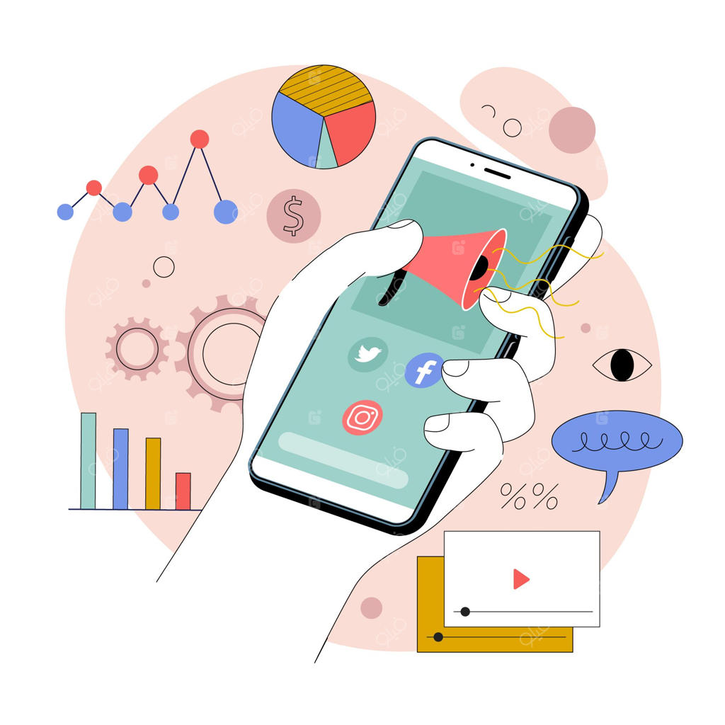 تصویرسازی بازاریابی موبایل با طراحی تخت و ارگانیک