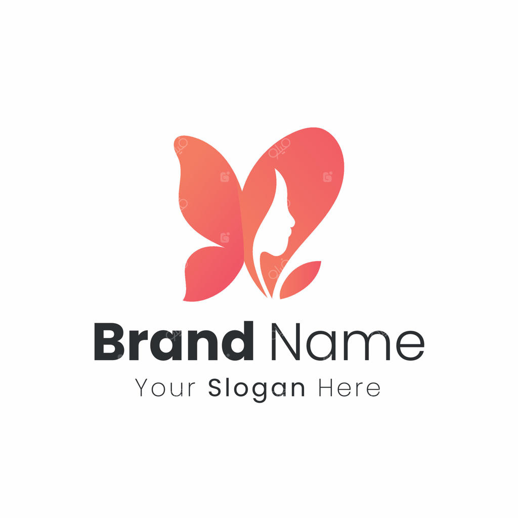 هم‌آمیزی سیلوئت پروانه با چهره زنانه و عناصر گل‌گونه لطیف برای هویت برند زیبایی طبیعی