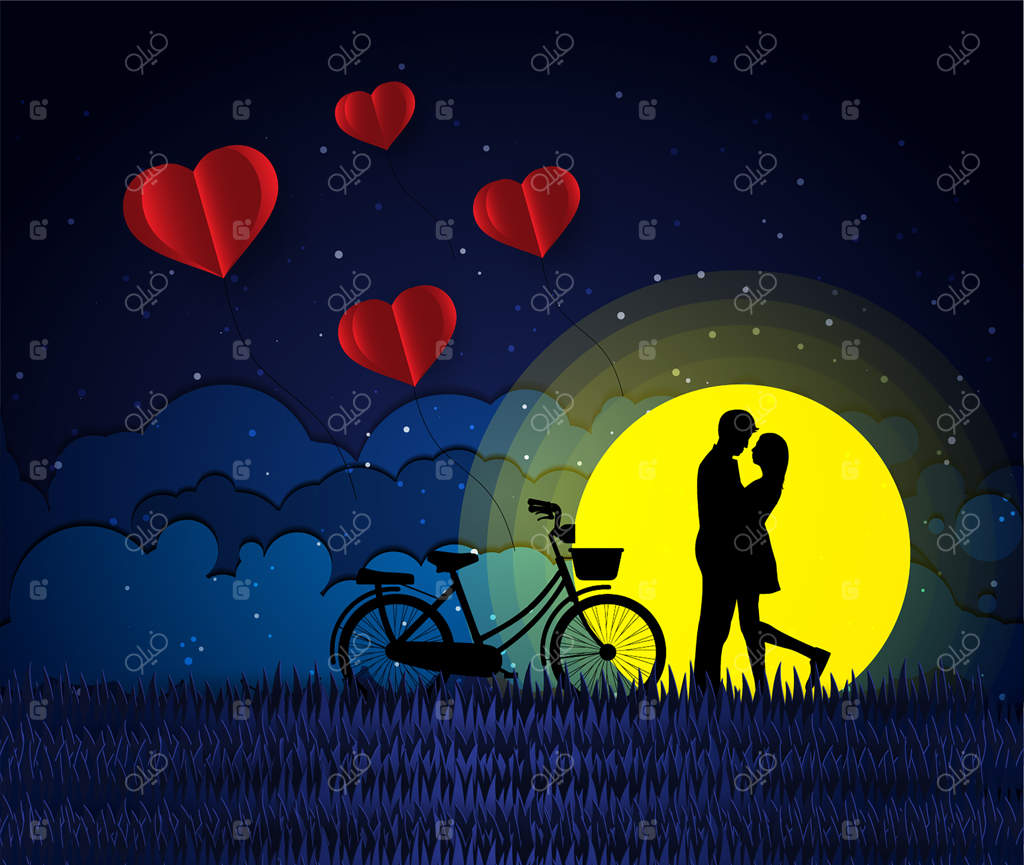 عاشقان روز ولنتاین در چمنزارها و قلبی از هنر کاغذی