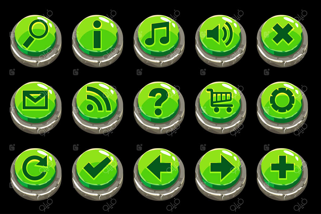 دکمه‌های جذاب سنگ سبز کارتونی