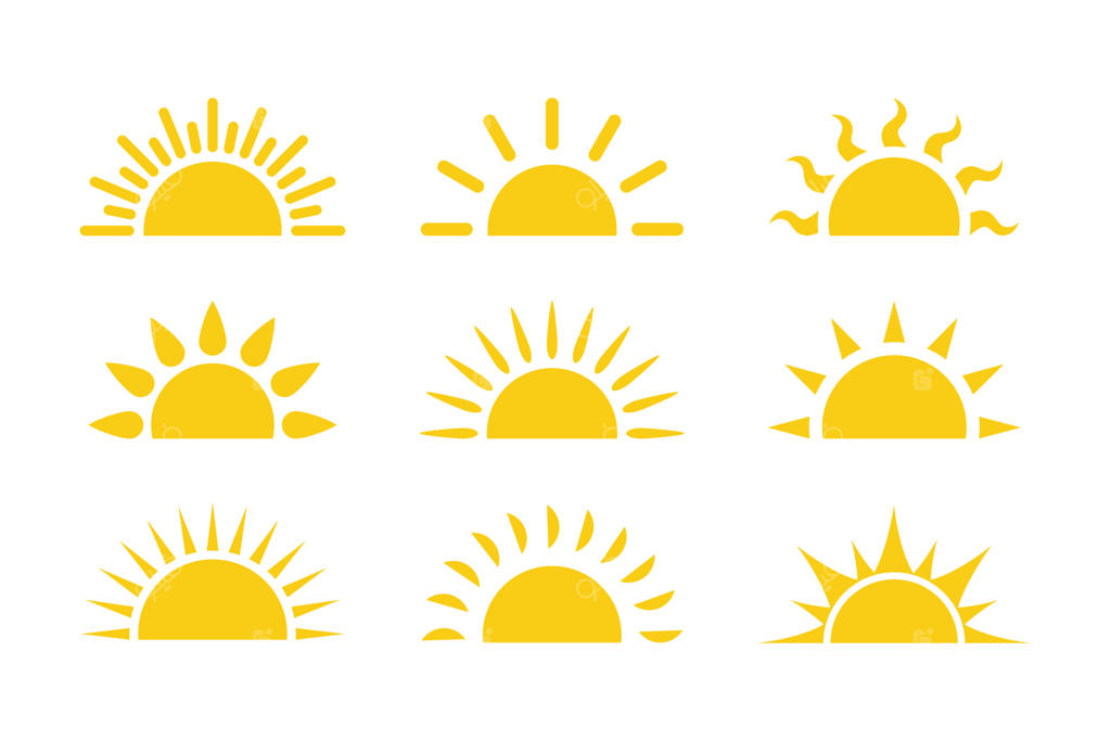 نمادهای کارتونی خورشید؛ مجموعه‌ای از آیکون‌های نیمه‌خورشید و کامل