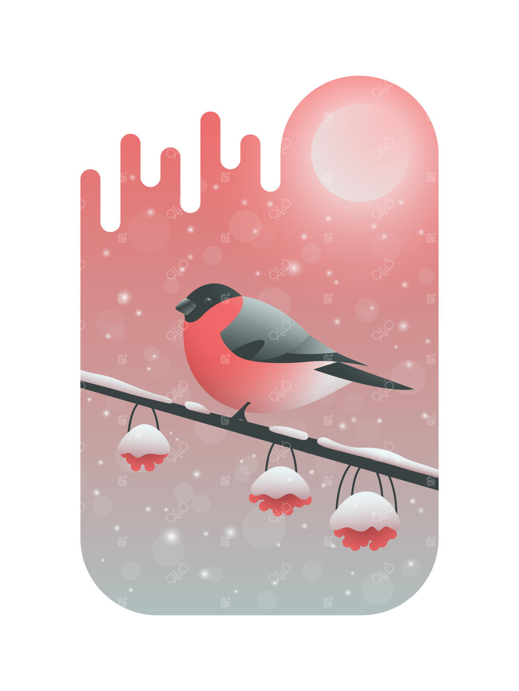 زاغچه روی شاخه‌ی سپیدار زیر بارش برف در پس‌زمینه‌ای روشن و زمستانی.