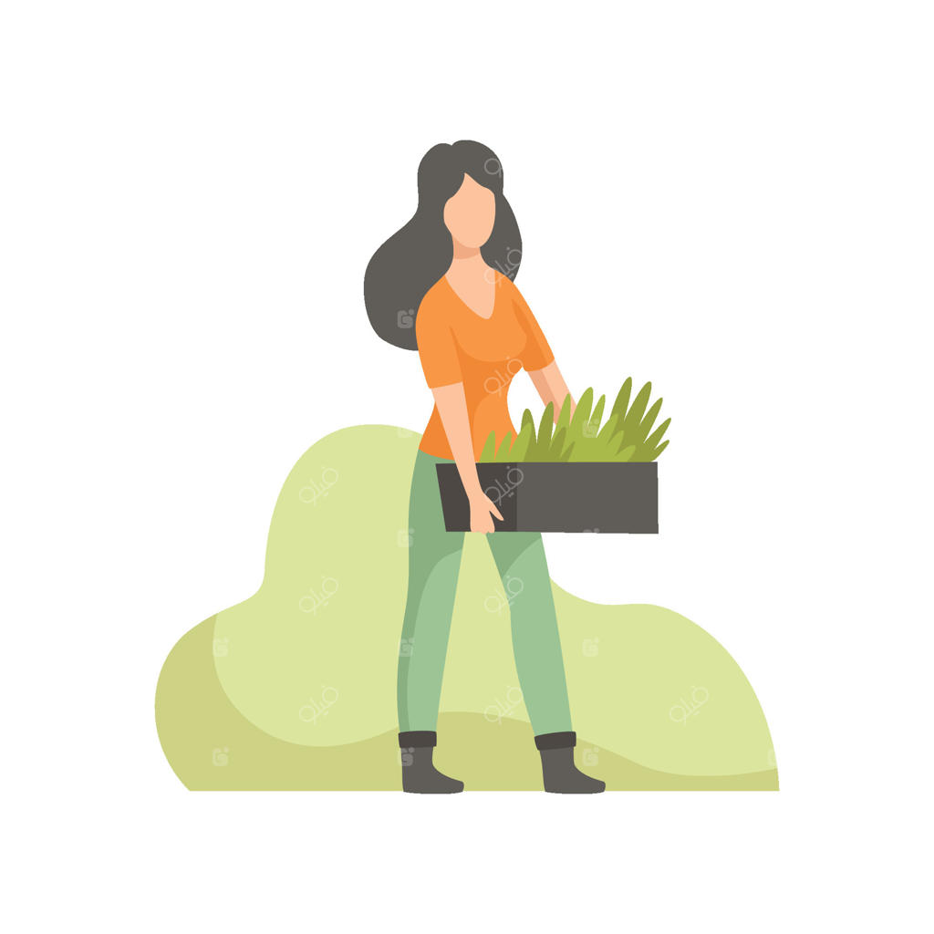 دختری با جعبه نشا، مردم مشغول کار در باغ، کارگر در حال پرورش محصولات کشاورزی - تصویر سازی