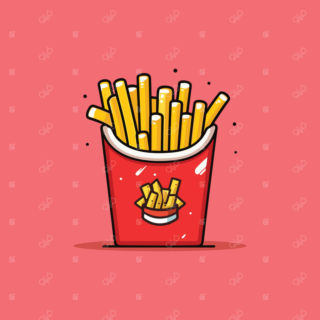 تصویر سیب زمینی سرخ کرده: طرحی با خطوط ساده و رنگ‌های جذاب برای منو، پوستر و وب.