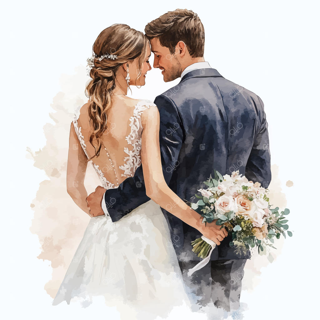 کارت دعوت عروسی عاشقانه با طرح دسته گل آبرنگی و عشق عروس و داماد