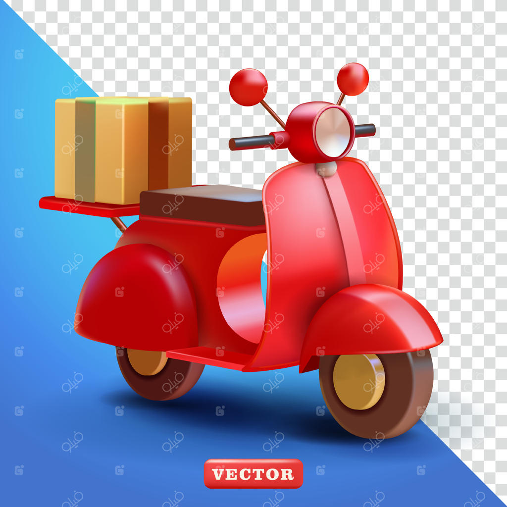 اسکوتر تحویل بسته‌های کالا، طراحی سه‌بعدی. مناسب برای کسب‌وکار و طراحی المان‌ها