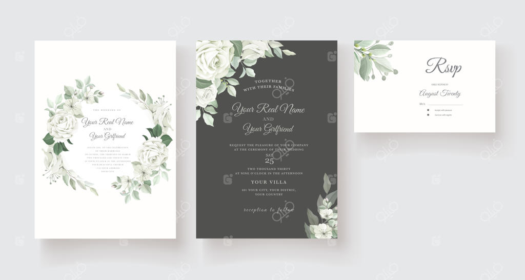 پترن کارت دعوت با گل‌های رز زیبا