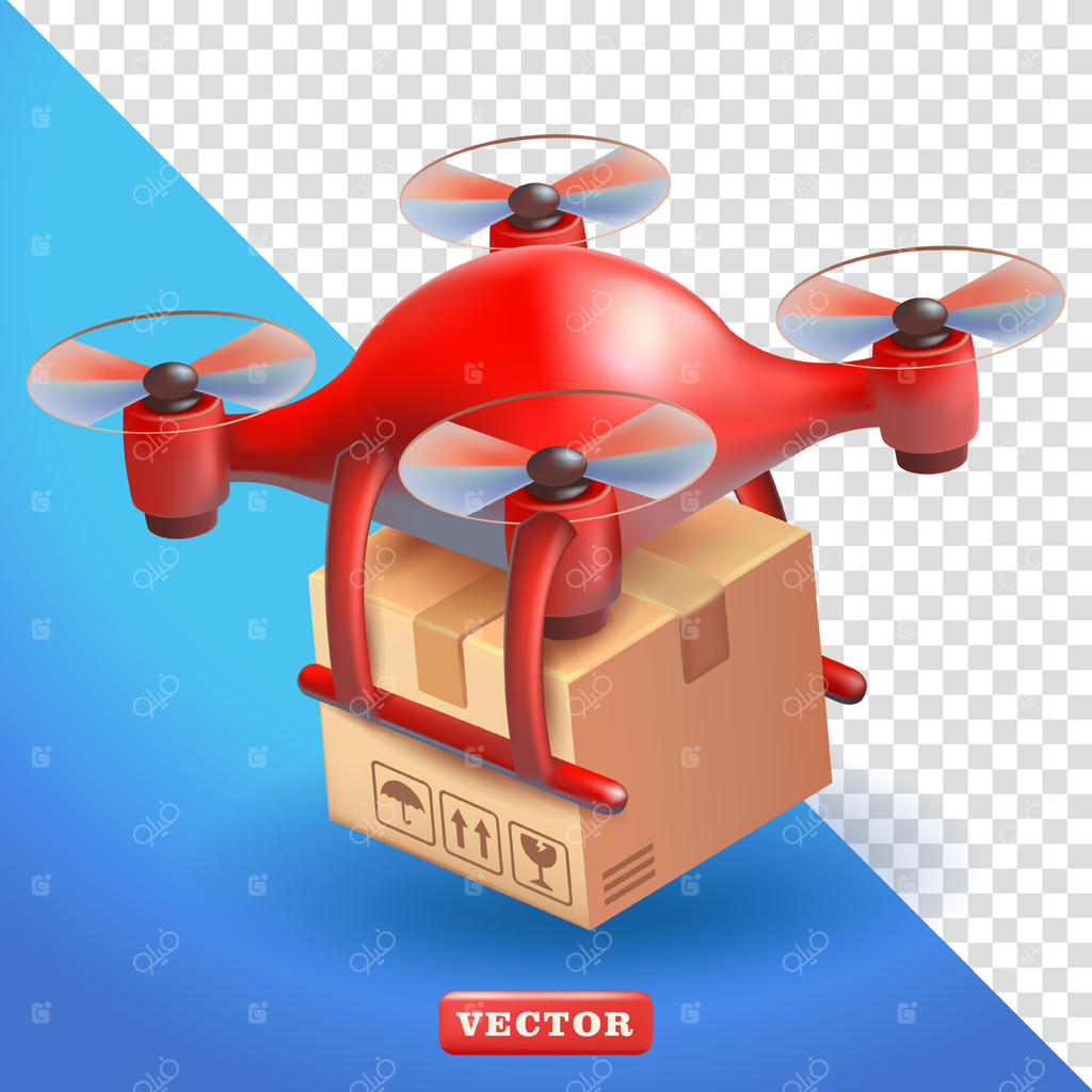 پهپاد تحویل بسته‌های پستی، سه‌بعدی - مناسب برای طراحی بیزینسی و عناصر گرافیکی