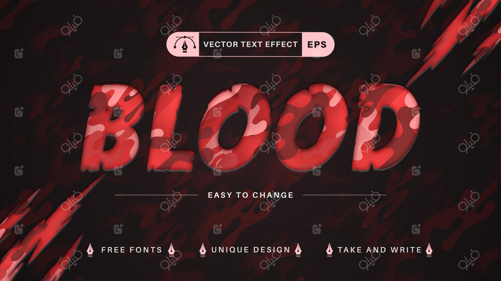 افکت متن قابل ویرایش با طرح خون و برش، استایل فونت