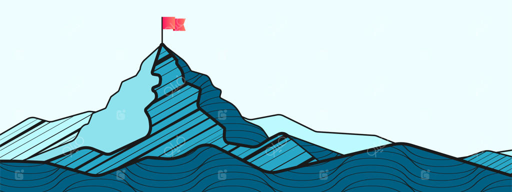 تصویرسازی کوه با پرچم روی قله