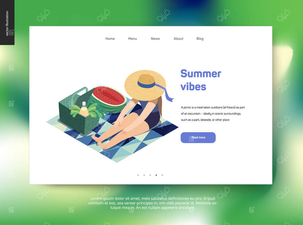 قالب صفحه فرود وب با تم تابستانی، زن در پیک‌نیک