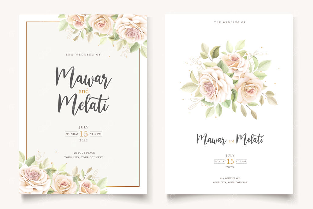 کارت دعوت عروسی زیبا با طرح گل‌های شیک