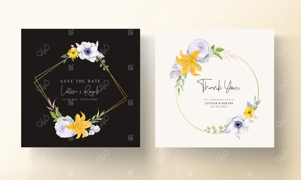 الگوی کارت دعوت گل با طراحی دستی زیبا