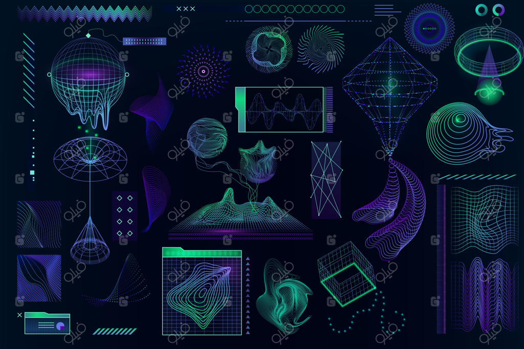 قالب دایره‌ای گلیچ بازی آینده با سبک رترو فوتوریستی