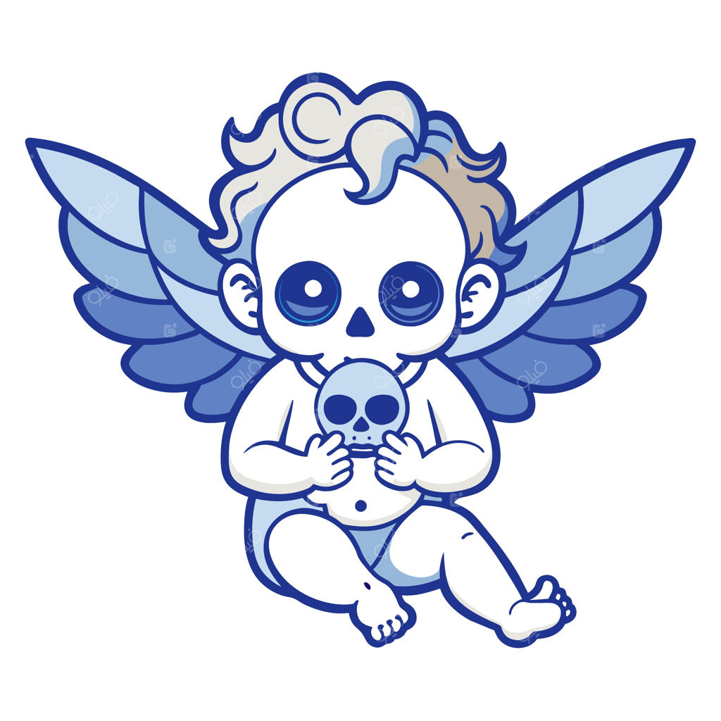 فرشته‌ای آبی با دو فرشته آبی روی سینه‌اش