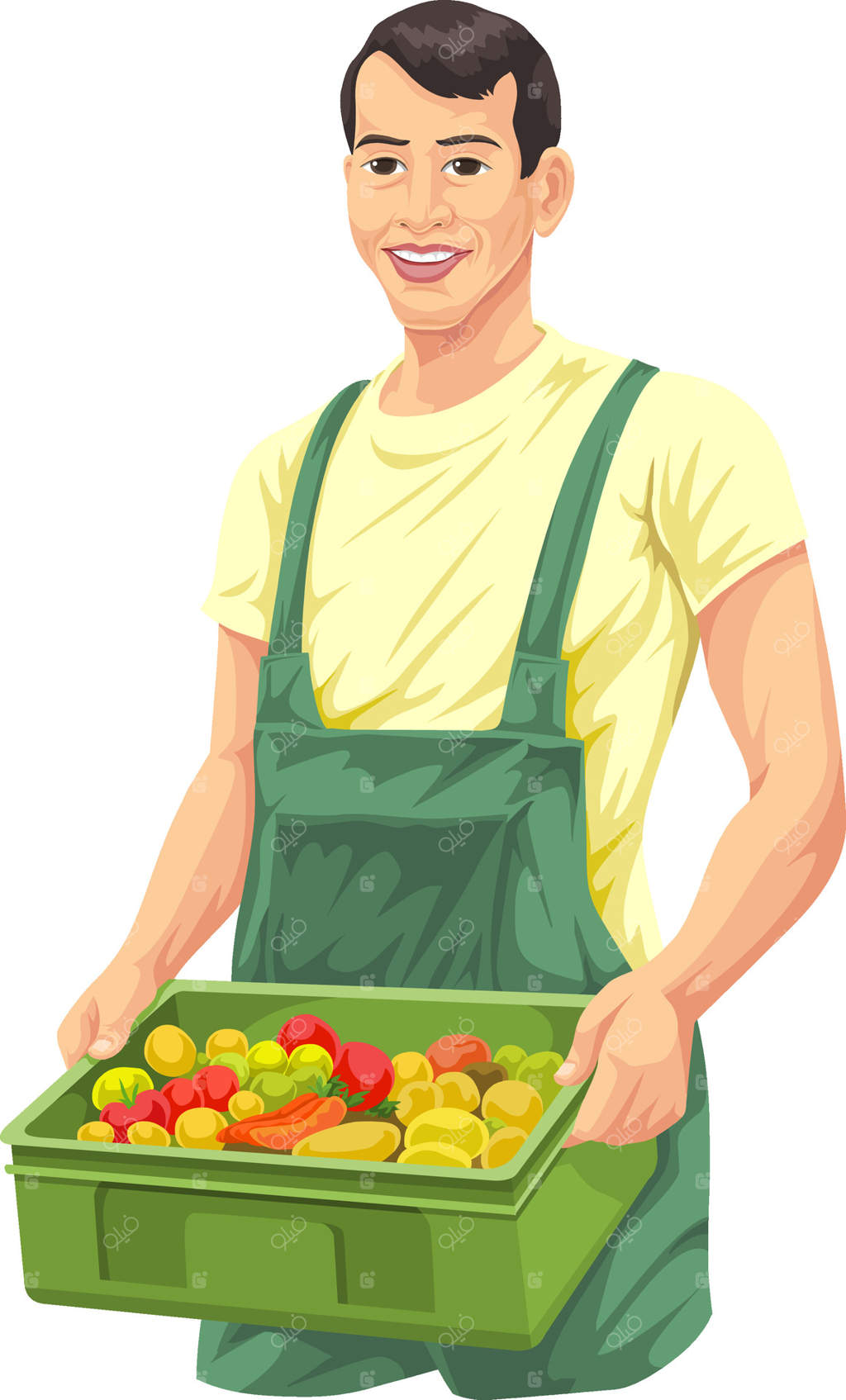 تصویر کشاورز با سبزیجات تازه.