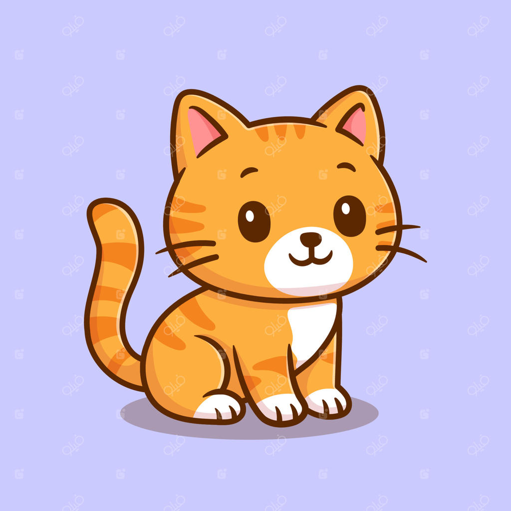 آیکون کارتونی گربه بامزه نشسته - لوگو و مفهوم آیکون طبیعت حیوانات