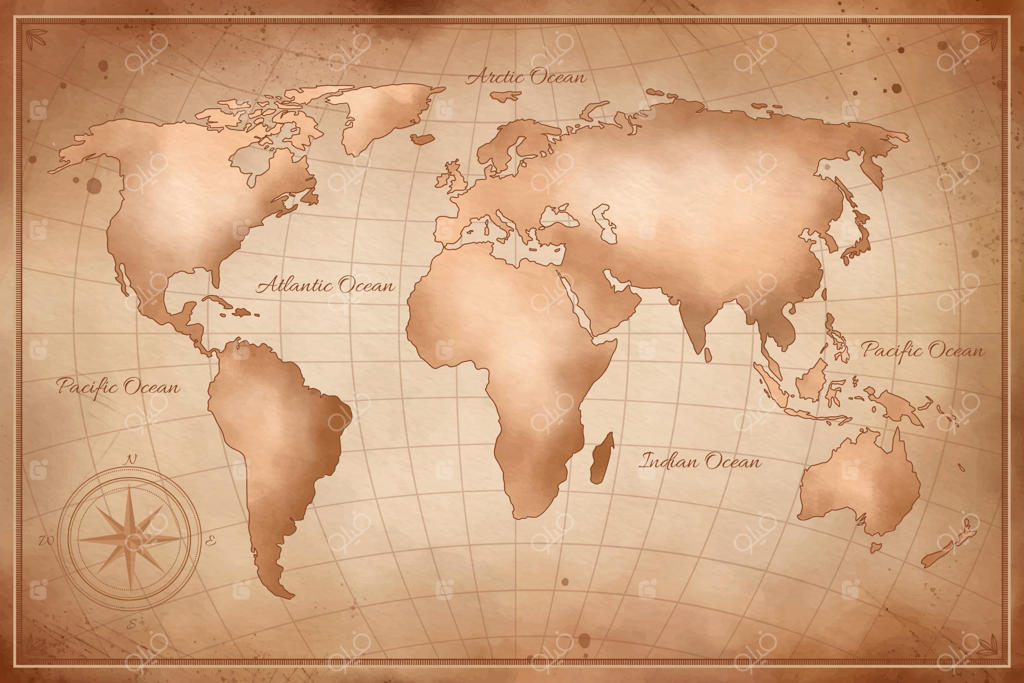 نقاشی نقشه جهان به سبک آبرنگ قدیمی