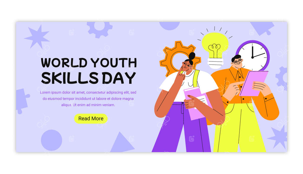 پترن بنر افقی روز جهانی مهارت‌های جوانان در دنیای مسطح