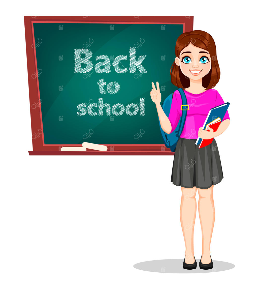 خانم دانشجوی زیبا ایستاده در کنار تخته‌سیاه