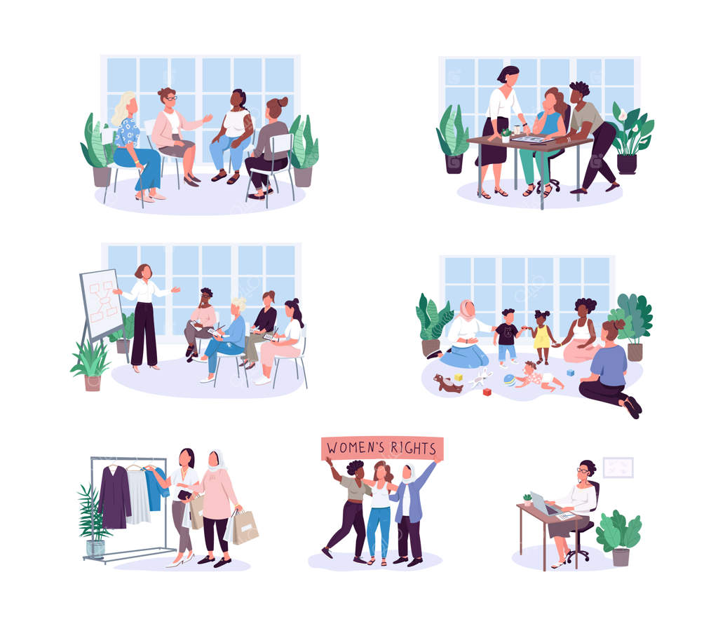 مجموعه شخصیت‌های بدون چهره با رنگ‌های تخت برای فعالیت‌های دخترانه