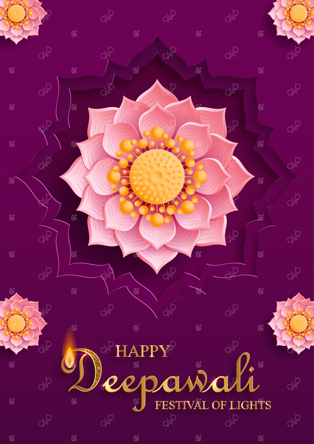 چراغ روشن دییا برای جشن دیوالی (فستیوال نور هند) با پس‌زمینه رنگی