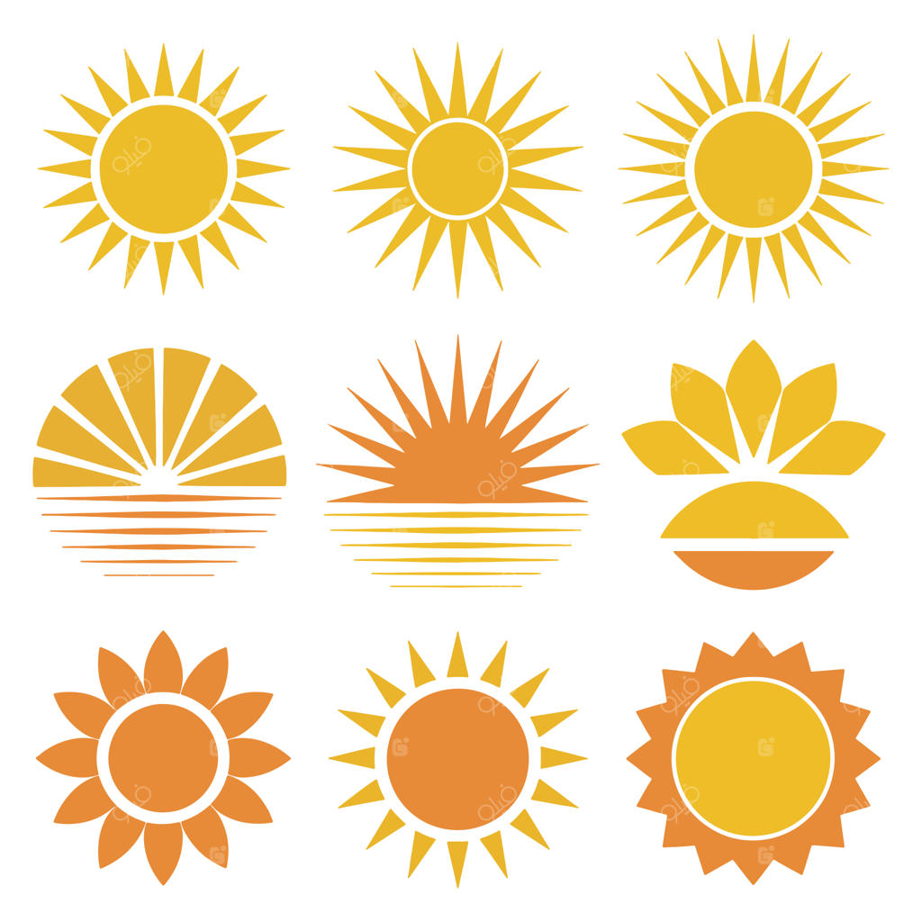 مجموعه‌ای از آیکون‌های خورشید در سبک‌های مختلف مناسب تابستان و تم‌های محیط بیرونی