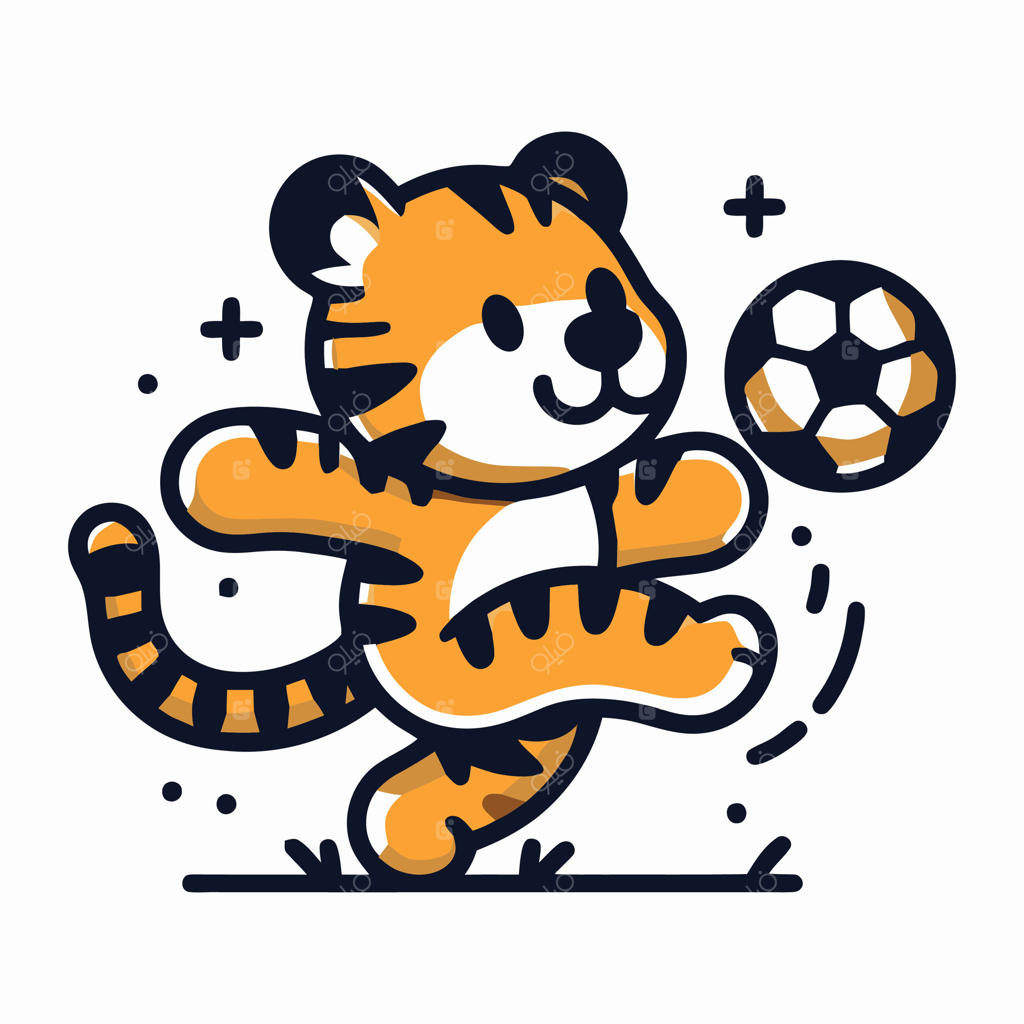 تصویرسازی لوگوی ورزشی مسکات ببر فوتبالیست پرانرژی
