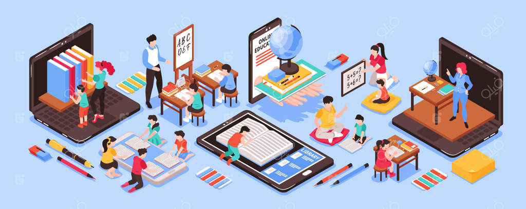 مجموعه‌ای ایزومتریک برای آموزش در منزل با نمادهای آموزش آنلاین