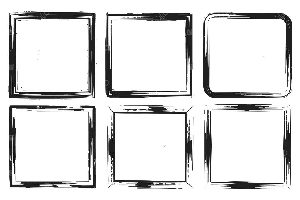 مجموعه‌ای از شش قاب مربعی دست‌کشیده با لبه‌های بافت‌دار