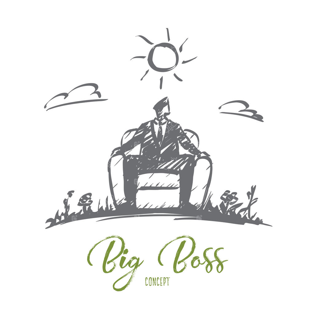 طرح مفهومی دستی و طراحی مقدماتی رئیس بزرگ همراه با تاجر