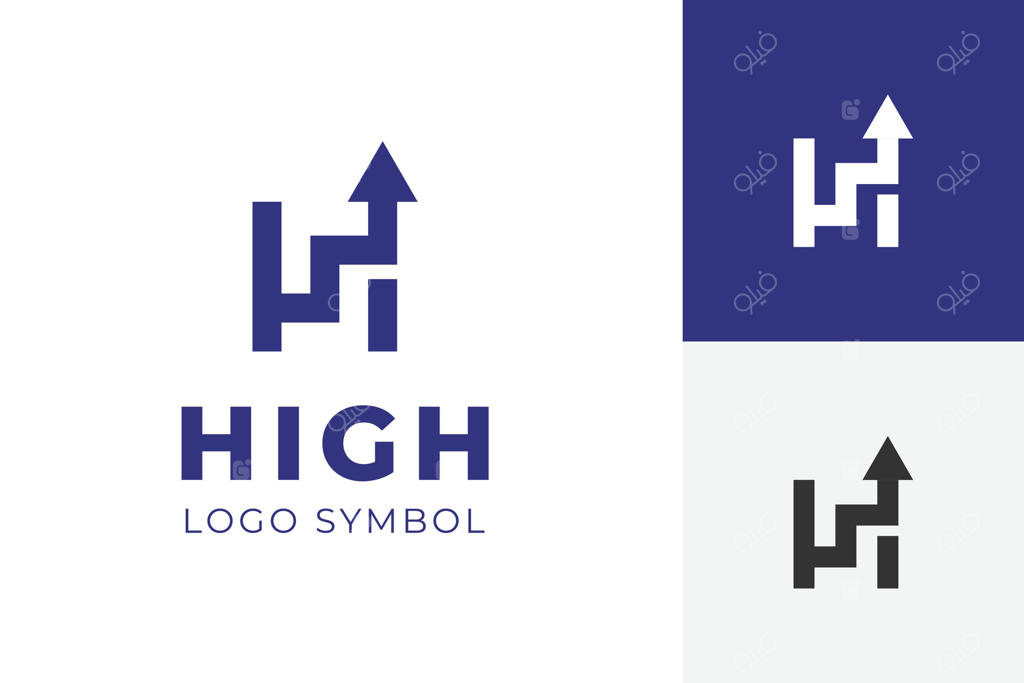 آرم انتزاعی حرف H با فلش رو به بالا و شکل پله برای رشد کسب‌وکار، پیشرفت و موفقیت بالا. نماد گرافیکی