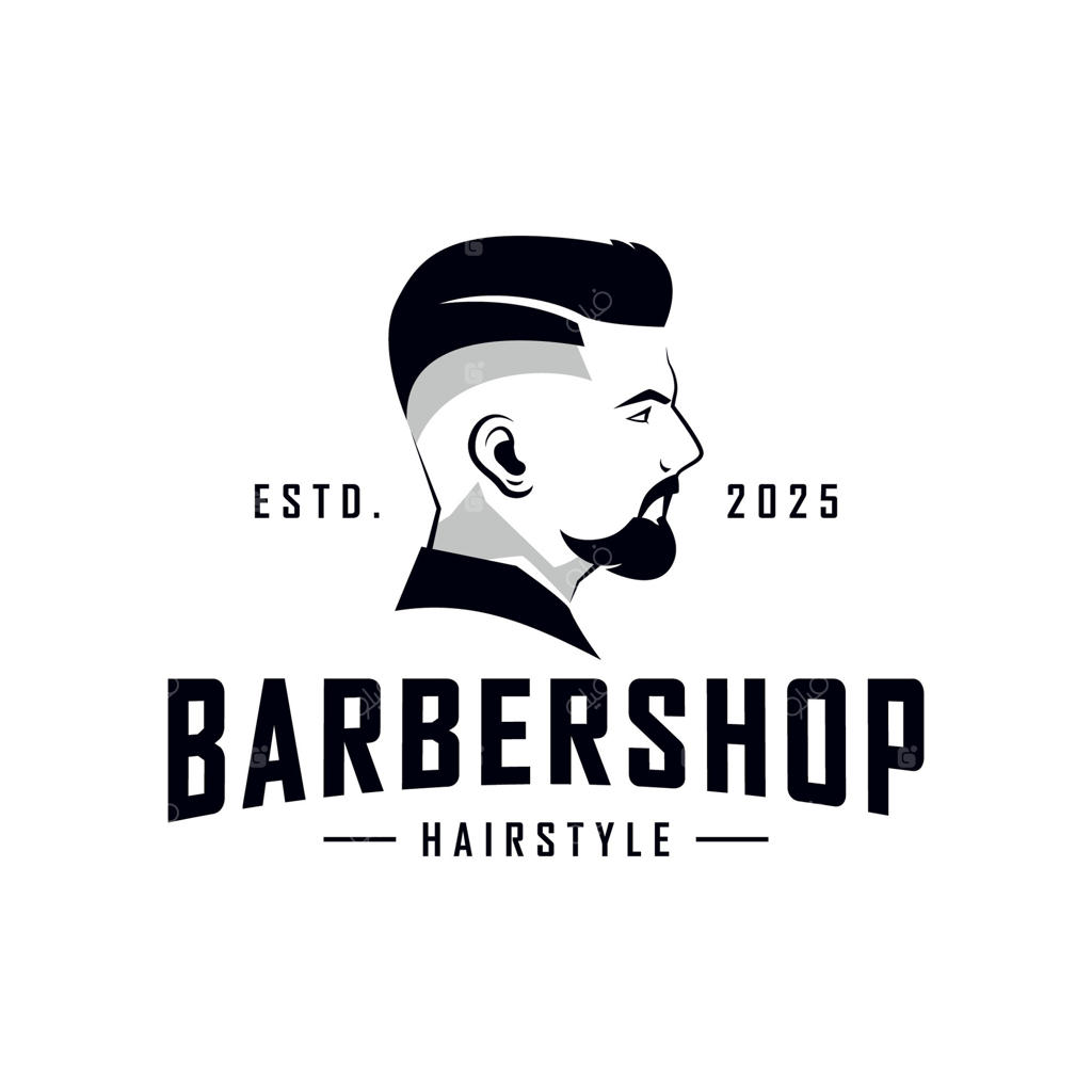 لوگوی آرایشگاه با تصویر مردی خوش‌تیپ و مدل موی شیک. طراحی.