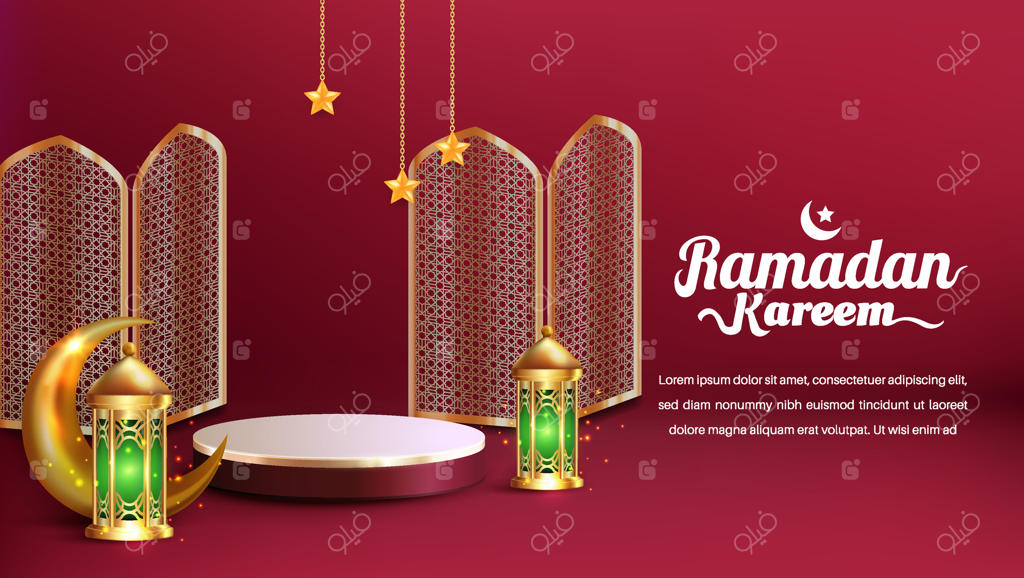 پس‌زمینه واقع‌گرایانه رمضان کریم با سکوی نمایش، مناسب برای بنر، کارت تبریک یا کسب‌وکار شما با تم رمضان