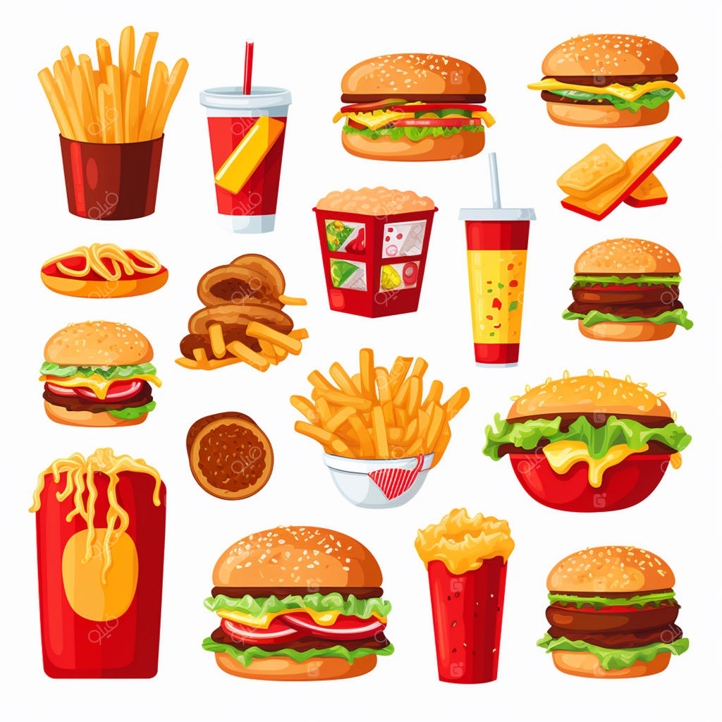 وکتور آیکون همبرگر و فست فود برای منوی رستوران، پیتزا و ساندویچ