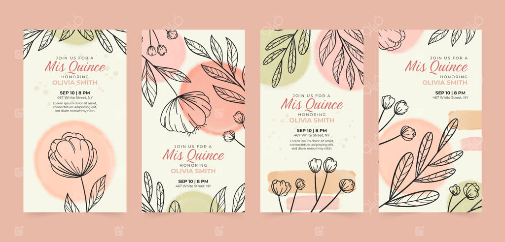 استوری‌های اینستاگرام جشن پانزده‌سالگی با طرح آبرنگی