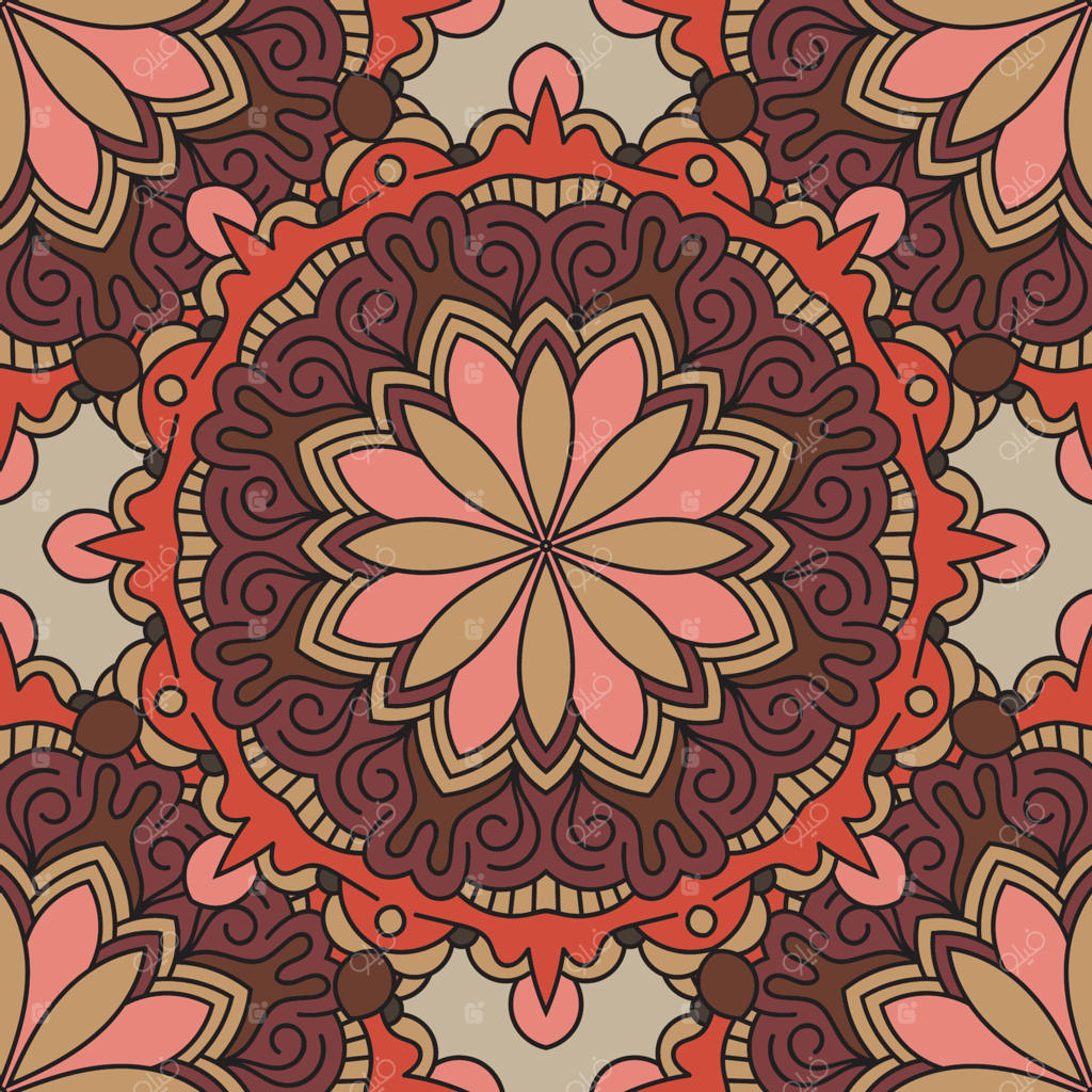 الگوی انتزاعی بدون درز با گل ماندالا. موزاییک، کاشی، خال‌ خالی. پس‌زمینه گلدار.