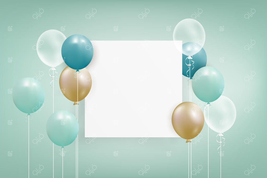 مجموعه‌ای از بادکنک‌های رنگارنگ با کاغذ رنگی و فضای خالی برای متن.