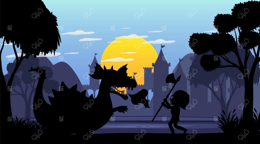 پس‌زمینه کارتونی قرون وسطایی با طرح سیلوئت